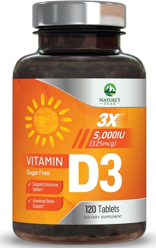 [BRSRAZT6DEFRMEQV] Vitamin D3 5000iu (125 mcg) immunhelse støtte - høy potens vitamin D kosttilskudd for bein, tenner, muskler - naturens VIT D, vegansk, glutenfri, bringebær flavor - 120 Chewable tabletter
