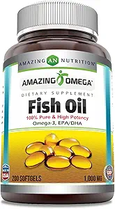 [BRSRMAQ6PJ7R6CYY] Amazing Omega Fish Oil 1000 mg Softgels Supplement | Omega-3, 180 mg EPA. 120 mg DHA | High Potency (400 Count | 2 Pack)