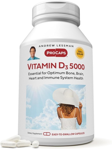 [BRSWGBQ6BUPR6FYZ] ANDREW LESSMAN Vitamin D3 5000 IU 180 Capsules - High Potency, Essential for Calcium Absorption, Supports Bone Health, Healthy Muscle Function, Immune System, More. Small Easy to Swallow Capsules
