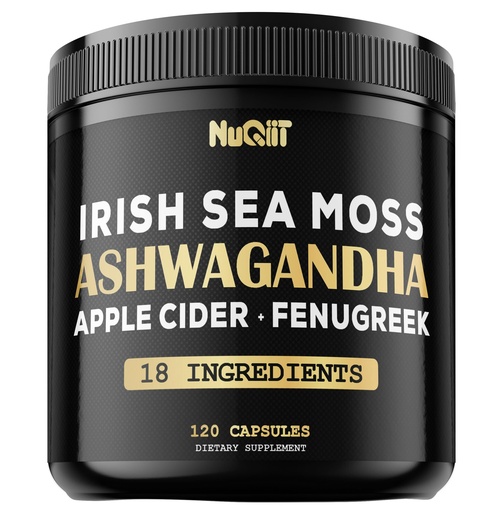 [BRSROED3CFYRGYLO] NUQIIT Organic Ashwangdha Capsules 15000mg Irish Sea Moss Apple Cider Vinegar & More - Support Brain Health, Strength & Immune System - 120 Vegan Capsules