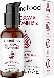 [BRSRMFLQAUMRYHQ4] Codeage Liquid Vitamin B12 Methylcobalamin Supplement, 2-Month Supply, Bioavailable Methyl B12, Vegan Non-GMO, 2 fl oz