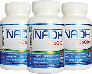 [BRSWKZT7OIIBADD4] MAAC10 NADH + CoQ10 Chewable Tablets (3-Pack - 180 Tablets) | 50mg PANMOL® NADH + 100mg CoQ10 Supports Fatigue, Energy and NAD+, Non-GMO, Gluten Free, Vegetarian (3 Month Supply)