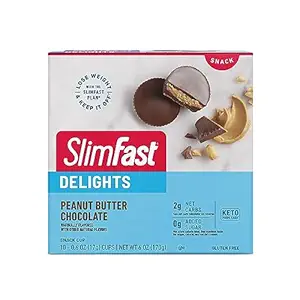 [BRSROFA2BEPGYFI3] SlimFast Delights Peanut Butter Chocolate Snack Cup, 0g Added Sugar, 2g of Net Carbs, 10 Count