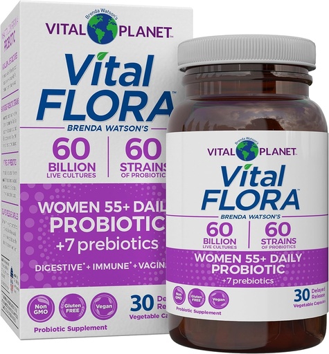 [BRSW2YD4OAGQEHL4] Vital Planet - Vital Flora Women Over 55 Daily Probiotic, 60 Billion CFU, Diverse Strains, Organic Prebiotics, Vaginal and Immune Support, Digestive Health Probiotics for Women 30 Capsules