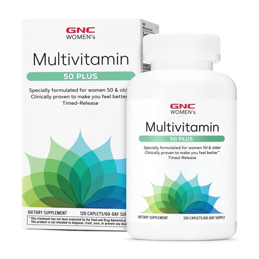 [BRSWYFAKBUNRAAL4] GNC Women’s 50 Plus Multivitamin Caplets, Clinically Proven to Feel Better, Vitamin D-3, Immune, Strong Bones, Memory, Mental Sharpness, Vision, Biotin, Timed Release, 120 ct, 60 svgs