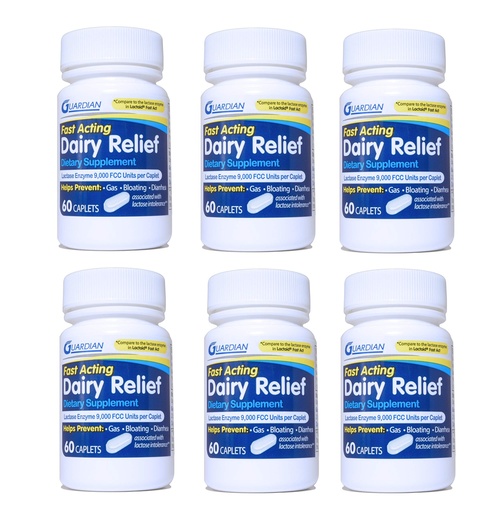 [BRSWYYALA4GRY3D2] guardian Dairy Relief Fast Acting Caplets, 9000 FCC, Lactose Intolerance Pills, Lactase Enzyme (360CT (Bottles))