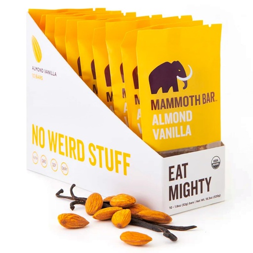 [BRSWGHA7CAIWYC3P] Mammoth Bar Almond Vanilla Bar - High Fiber • Paleo • Gluten Free • Egg Protein • GMO Free • Raw • Premium Nuts • Prebiotic • Acestral
