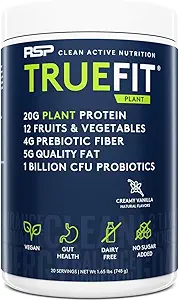 [BRSWYHQPOEMGA33F] RSP TrueFit Vegan Protein Powder Meal Replacement Shake, Plant Based Protein + Organic Fruits & Veggies, Fiber & Probiotics, Gluten Free, Dairy Free