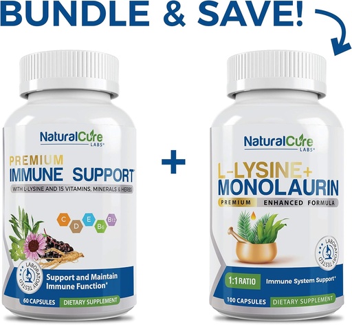 [BRSWYFQCPMIRE3T5] Natural Cure Labs Bundle: Immune Support + L-Lysine + Monolaurin