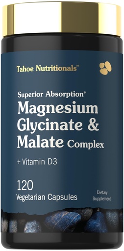 [BRSRAZAZB56RAFDA] Tahoe Nutritionals Magnesium Glycinate and Malate Complex | with Vitamin D3 | 120 Capsules | Superior Absorption | Non-GMO and Gluten Free Formula