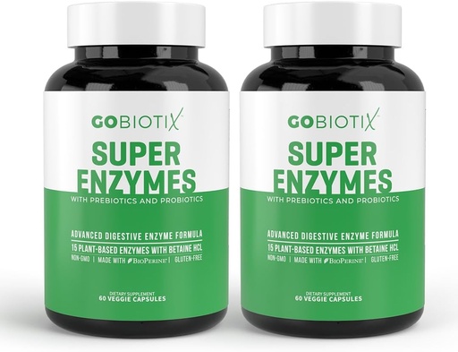 [BRSRAEDRDMHBAH37] GOBIOTIX Digestive Enzymes Supplement with Prebiotics and Probiotics for Women and Men - Gut Health, Gluten Digestion, Lactose Absorption, Plant Based Dietary Pills - 120 Capsules