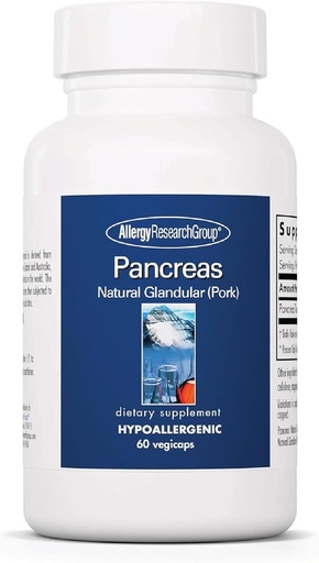 [BRSWIYQEPMBWAELM] Allergy Research Group Pancreas Pork Supplement - Pancreas Natural Glandular, 425mg Pancreatic Enzymes, Дайджест Enzymes Amylase, Протеаза - 60 граф