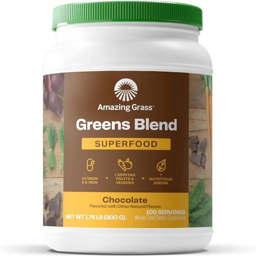 [BRSWIZ3YO4HRCCTE] Amazing Grass Greens Superfood Powder: Greens Powder with Digestive Enzymes & Probiotics, Organic Spirulina, Chlorella, and Beet Root Powder, Chocolate, 100 Servings