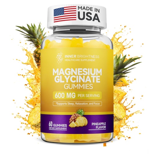 [BRSRAGI5OB7AYCA7] Magnesium Glycinate Gummies 600mg, Non-GMO, Gluten-Free, Magnesium Gummies for Adults & Kids, Sleep, Relaxation & Focus, Pineapple Flavor, 60 Count