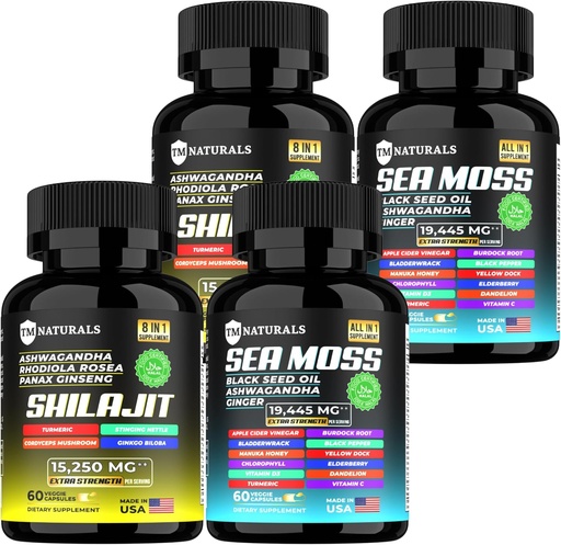 [BRSRAAIBDN7AGEQY] Sea Moss Black Seed Oil Ashwagandha Ginger Capsules,Supplement with Turmeric and Ginger Supplement Bladderwrack Burdock Root Organic,ACV Black Seed Oil - 240 Sea Moss Capsules