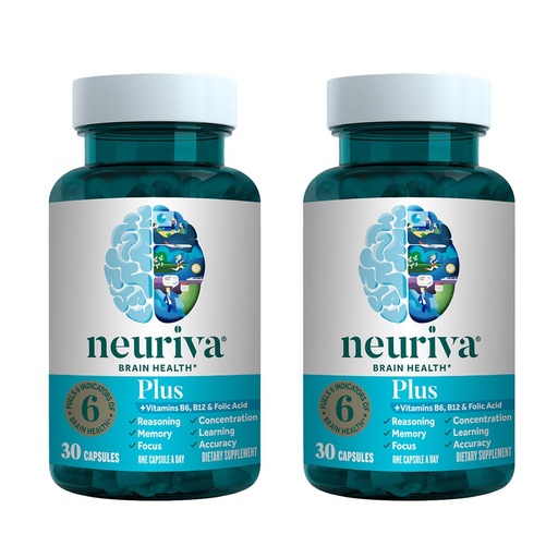 [BRSWGAY7AFYQG2A7] NEURIVA Plus Brain Supplement for Memory, Focus & Concentration + Cognitive Function with Clinically Tested Nootropics Phosphatidylserine and Neurofactor, VIT B6 & B12, 30 Count Capsules (2 Pack)