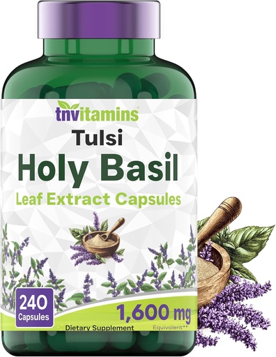 [BRSW2GTQAUIGG233] tnvitamins Holy Basil Capsules (1,600 mg Equivalent - 240 Capsules) | 8 Month Supply | AKA Tulsi | May Promote Stress & Frustration Relief* | Adaptogenic, & Ayurvedic Herb