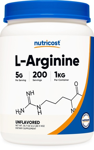 [BRSWKFI2AAIQMDQ3] Nutricost L-Arginine Powder 1KG - Pure L-Arginine, 5g Per Serving