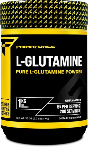 [BRSWIHQOPIIAOETA] Primaforce L-Glutamiin Pulber 1000 Grams (1 KG) Maitsestamata - Puhas L-Glutamiini pulber, 5 g Serving, GMO-vaba, Gluteenivaba, 200 Servingut