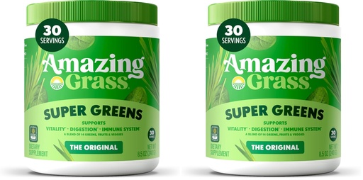 [BRSRAFAEBUPQ23L6] Amazing Grass Greens Blend Superfood:Greens Powder Mix for Energy,with Organic Spirulina,Chlorella,Beet Root Powder,Digestive Enzymes & Probiotics,Original,(Packaging May Vary),30 Servings,(Pack of 2)