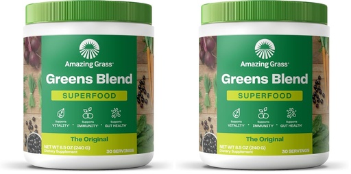 [BRSRAFAEBUPQ23L6] Bundle of Amazing Grass Greens Superfood Powder: Greens Powder med Digestive Enzymes & Probiotics, Organic Spirulina, Chlorella och Beet Root Powder, Original, 30 Servings (60 Total Servings)