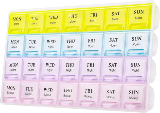 [BRSRO2Y2B4DQEDTZ] Large Weekly Pill Organizer 4 Times A Day, Moisture-Proof 7 Day Pill Box, Travel Pill Cases Portable for Pills Vitamin Fish Oil Supplements(Yellow)