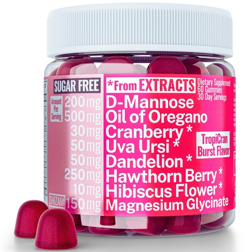 [BRSROFL4OJ4BEGTJ] SHIZAM Oil of Oregano D-Mannose Dandelion Root Hawthorn Berry Extract Uva Ursi Gummies with Hibiscus Cranberry Magnesium Glycinate for Women