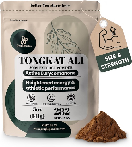 [BRSRMA36CJ7QIC3J] Jungle Powders Tongkat Ali for Men Powder 200:1 Extract 282 Servings 5 Ounce Bag Eurycoma Longifolia Powder Supplement Tonkat-Ali Pure Longjack Root Traditional Mens Health Support for Drive Passion