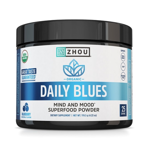 [BRSROZIBDEARQDT4] Zhou Daily Blues - Blue Spirulina Powder Organic, Blue Algae Energy Superfood Supplement for Smoothie, Vegan Drink Mix - Blueberry Flavor, 4.22 oz (25 Servings)