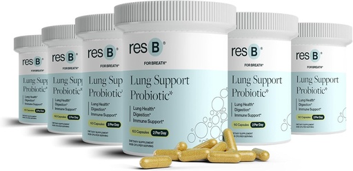 [BRSROGICCEFBECLA] resbiotic resB Lung Support Probiotic Supplement - Lung Health Supplement for Smokers, Gut Health, Immune Support, Respiratory Care, Holy Basil, Turmeric, Clinically Trialed - 360 Capsules (6 Bottles)