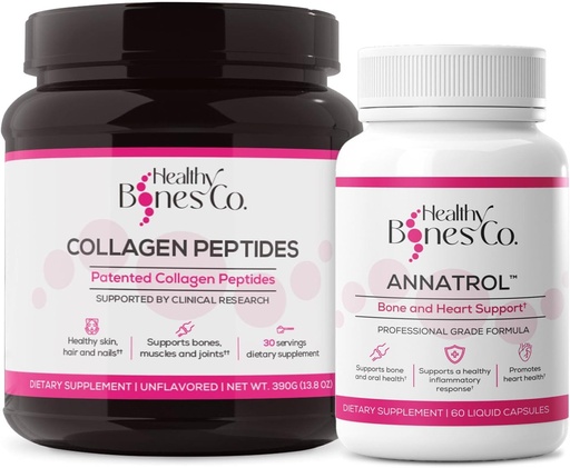 [BRSRAAQ3OQNGAFDJ] Annatrol Bone Support & FORTIBONE Collagen Peptides w/FORTIGEL, VERISOL - Complete Bone, Joint, Skin, Hair, Nails & Metabolic Support | 1 Month Supply (Tub, 390g)