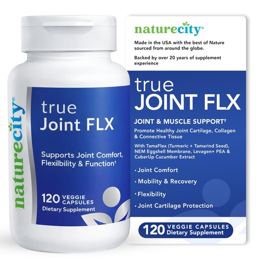 [BRSRMYY6OV7BQG3X] NatureCity True-Joint FLX Joint Supplement Formula (120 Capsules) | TamaFlex, NEM Eggshell Membrane, Levagen+ PEA & CuberUp | Supports Joint Comfort, Flexibility, Mobility, Function & Cartilage Health