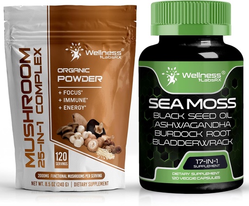 [BRSRAAY7AUMB6ET4] WELLNESS LABSRX Mushroom Powder 2000mg - Irish Sea Moss Capsules