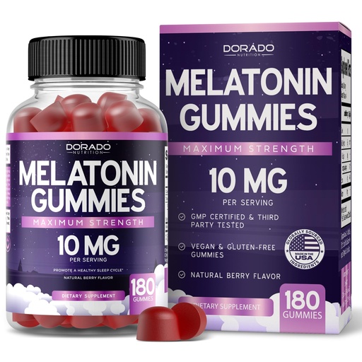 [BRSROEI2DIPBEYDZ] Melatonin Gummies 10mg for Adults (180 Count) - Quick Dissolve Melatonin Gummies - Gummy for Adults Contains 10mg - High Potency - Mixed Berry Flavor - Non-GMO, Vegan Supplement & Made in USA