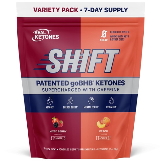[BRSREYIROQBGYA3B] Real Ketones BHB Exogenous Ketones Drink Mix Packets Keto Electrolytes Powder Packets No Sugar with 4 Main Fasting Electrolytes Plus Hydrating Patented Keto BHB - 7 Count Peach, Mixed Berry