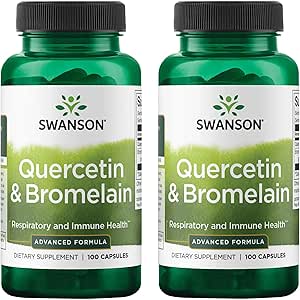 [BRSW2GD4AUHWKC36] Swanson Quercetin & Bromelain-Promote Respiratory Health Support-Aid Seasonal Immune System Health-Support Cholesterol Levels Already w/i Normal Range 100 Caps (250mg Quercetin/78mg Bromelain) 2 Pack
