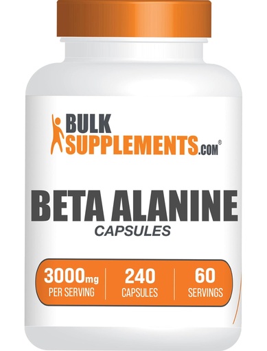[BRSROEIYB4NAA23L] BulkSupplements.com Beta Alanine Capsules - Beta Alanine Supplement, Pre-Workout Supplement - Gluten Free, 4 Capsules per Serving, (3000mg), 240 Count (Pack of 1)