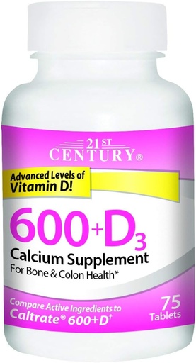 [BRSWKFDQBQEGO2L6] 21st Century Calcium 600+D3 Tablet 600mg-800U 75 Count (2 pack)