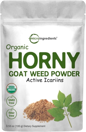 [BRSWKHT3C4HAOD3A] Putere maximă Organic Pure Horny Goat buruieni cu Icariins active pentru bărbați și femei, 100 Grams, organic Epimedium pulbere pentru energie și sistemul imunitar Booster, Filler gratuit și Vegan prietenos