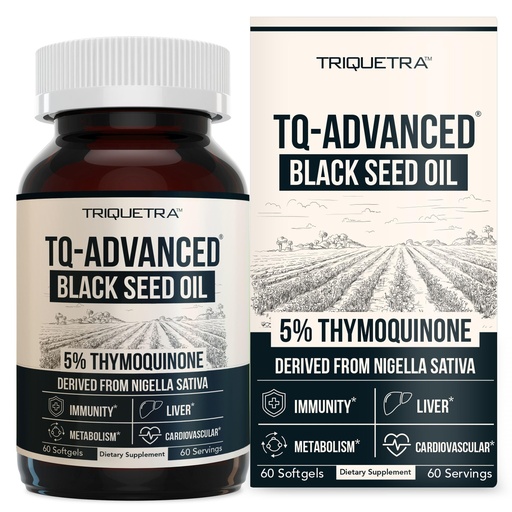 [BRSW2YLRCF5GGAI6] Black Seed Oil Softgels | 5% Thymoquinone - TQ-Advanced® | High Potency - 500 mg per Capsule - 15:1 Concentrate from Nigella Sativa Extract, Raw Form, Vegan Formula, Glass Bottle (60 Softgels)
