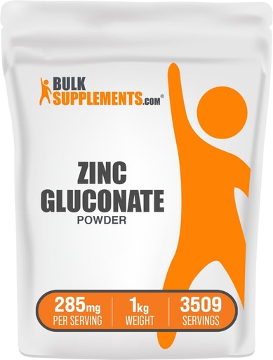 [BRSWIFI6OIFGAEA7] BulkSupplements.com Zinc Gluconate Powder - Zinc 40mg, Mineral Supplement for Immune Support - Gluten Free, 285mg per Serving, 1kg (2.2 lbs) (Pack of 1)