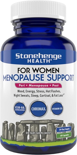 [BRSRAGILOENBSCD6] Stoneenge salut per a Dones Menopase suport per a Peri + Menopause + Post - Moild, Energia, Stres, Flash calents, Night Sweats, Cortisol, Chrox Chromi, D3, KSM-66 Ashwadha