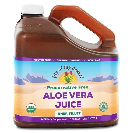 [BRSWIYA7OMBBWALM] Lily of the Desert Aloe Vera Juice - Organic, Preservative-Free Inner Fillet Aloe Vera Drink with Natural Digestive Enzymes for Gut Health, Stomach Relief, Wellness, Glowing Skin, 128 Fl Oz
