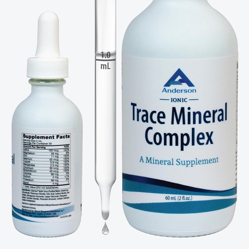 [BRSROAT5AEDWMCTA] Trace Mineral Complex | Minerali a spettro completo | Gocce minerali liquide ioniche per acqua | Elettroliti, Integratore di idratazione | Bottiglia di vetro 2 fl oz
