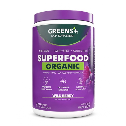 [BRSWIGT5AQBBSA34] Greens+ Organic Wild Berry Superfood Powder, Antioxidant Polyphenol, Blend for Morning Kick, Energy, Vitality Boost, Nutrition, Vibrant Health, Dietary Supplement, Vegan Soy/Dairy/Gluten Free(8.46oz)