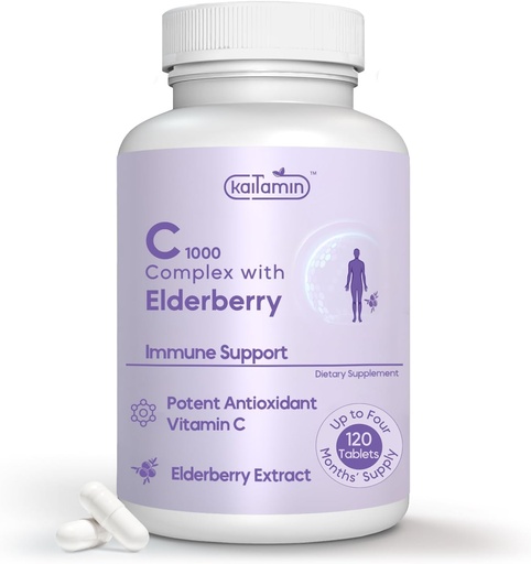 [BRSROYYHCB5WCFIU] Vitamin C 1000mg with Rose HIPS + Sambucus Elderberry - C1000 Complex Dietary Supplement for Immune Support & Antioxidant Support - 120 Tablets for Upto 120 Days (120 Count (Pack of 1))