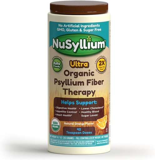 [BRSWGBAHBN5RYYD3] NuSyllium Ultra Psyllium Husk Powder, USDA Organic, 10.7 Oz, Sugar Free Keto-Friendly Fiber Supplement, Promotes Digestive Health* Orange, 42 Servings