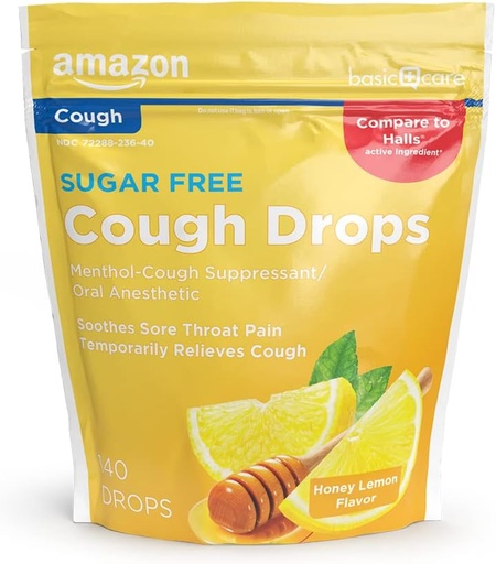 [BRSW2GIKO4IQ42TG]   Basic Care Sugar Free Honey Lemon Cough Drops, 140 Count (Compare to Halls)