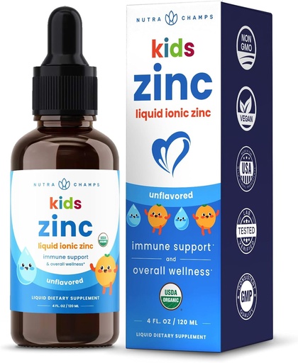 [BRSRMHQKC4HWCGY2] NutraChamps Liquid Zinc Drops for Kids, Ionic Zinc Drops Enhanced with Vitamin C for Children, Sugar-Free 4 oz, Vegan & Non-GMO, Tangerine, 60 Servings, 2 Month Supply