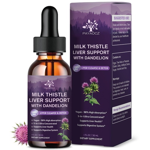 [BRSRAADRBYNBMAD4] (4 Pack) Milk Thistle Liquid Drops Silymarin 1000mg, Liver Supplement Detox & Cleanse with Dandelion & Artichoke, Milk Thistle Organic Extract for Support Repair Liver Health, Vegan, Non-GMO, 1 Fl Oz